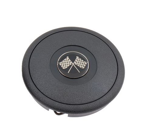 Moto-Lita Horn Push - Black with Crossed Flag Emblem - RX1766